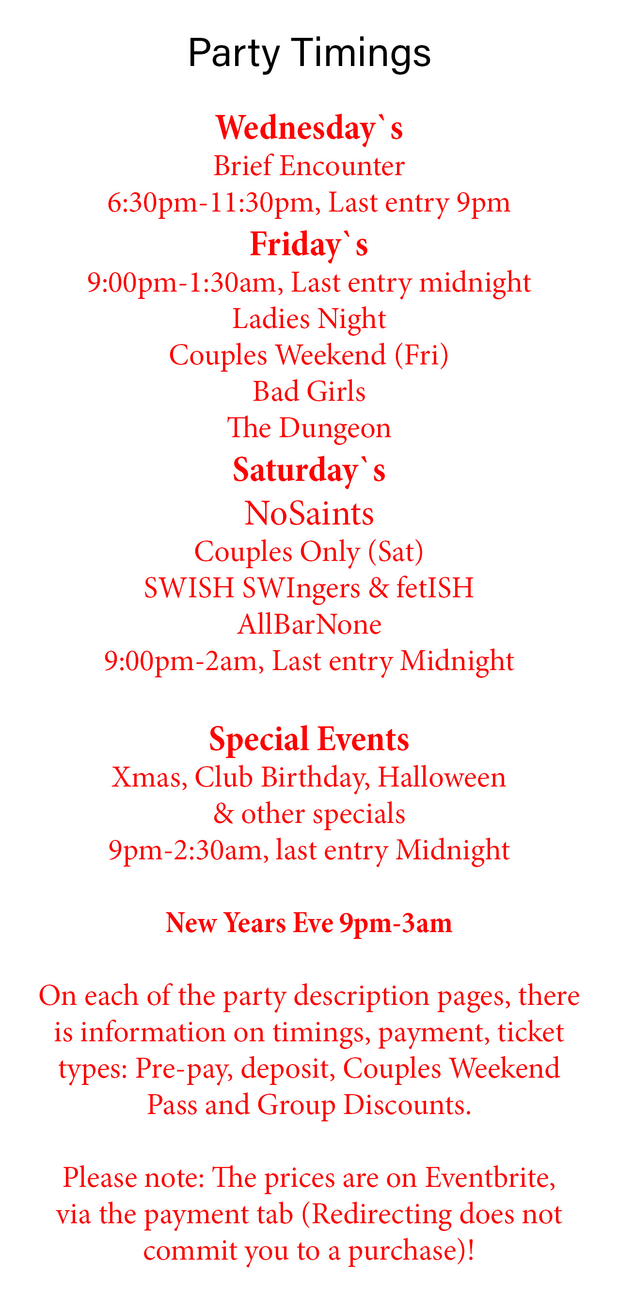 Timings & Pricing